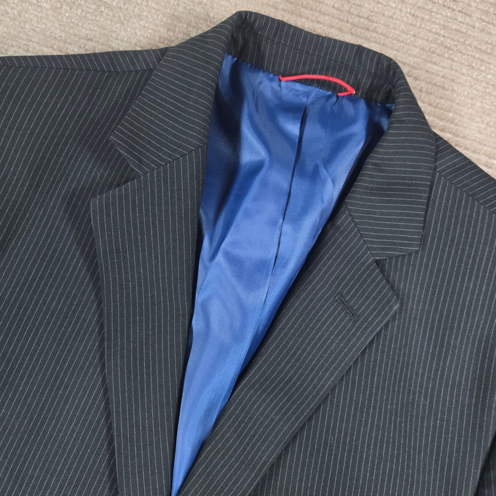 Billy London‎ Mens 40L Black Pinstripe 3-Button Double Vent Blazer Jacket